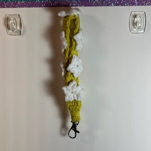 Handcrafted Yellow and White Key Holder with Metal Clip